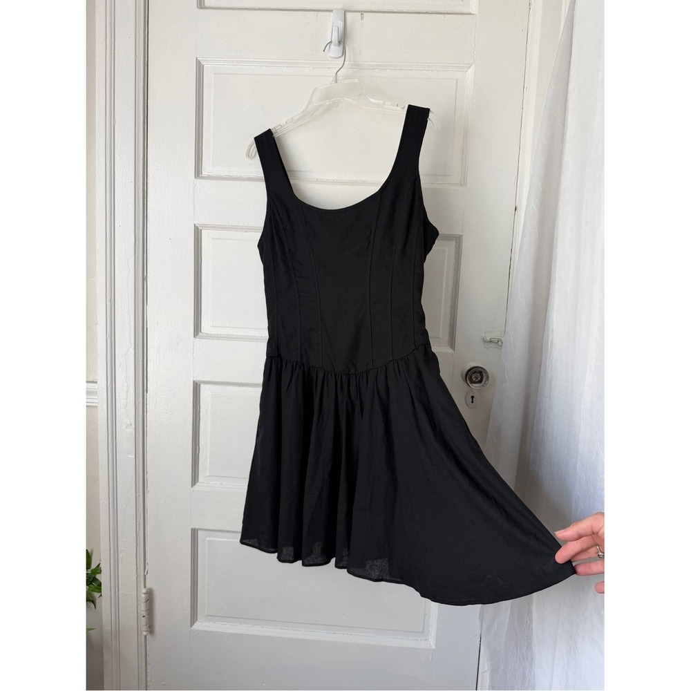 Wayf Black Linen Mini Dress Esmeralda A-Line Scoop Neck Sleeveless Party NWT Lg - Picture 6 of 16